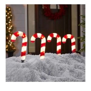 GE StayBright 4-Marker White LED Candy Cane Christmas Pathway Markers